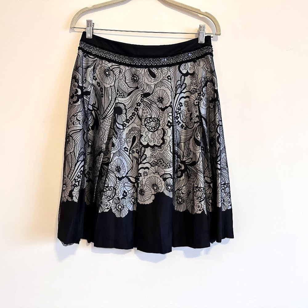 Black and White Skirt with Floral Mesh and Sequin Detail